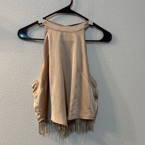 NWT Blue B Chic Beige Sleeveless Top with Fringe